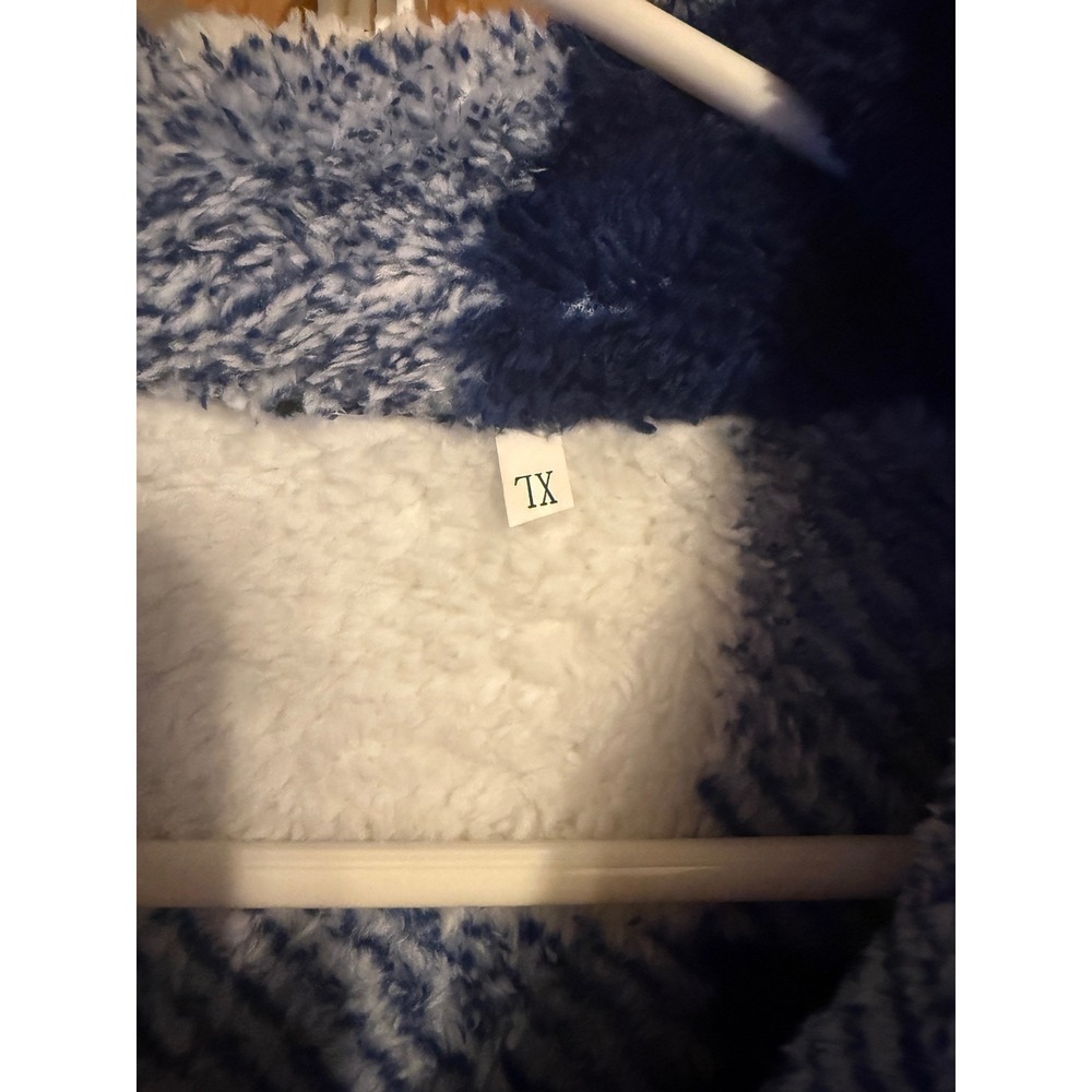 Womens Plaid Sherpa Fleece Shacket Jacket Oversized Blue White XL - Picture 2 of 7